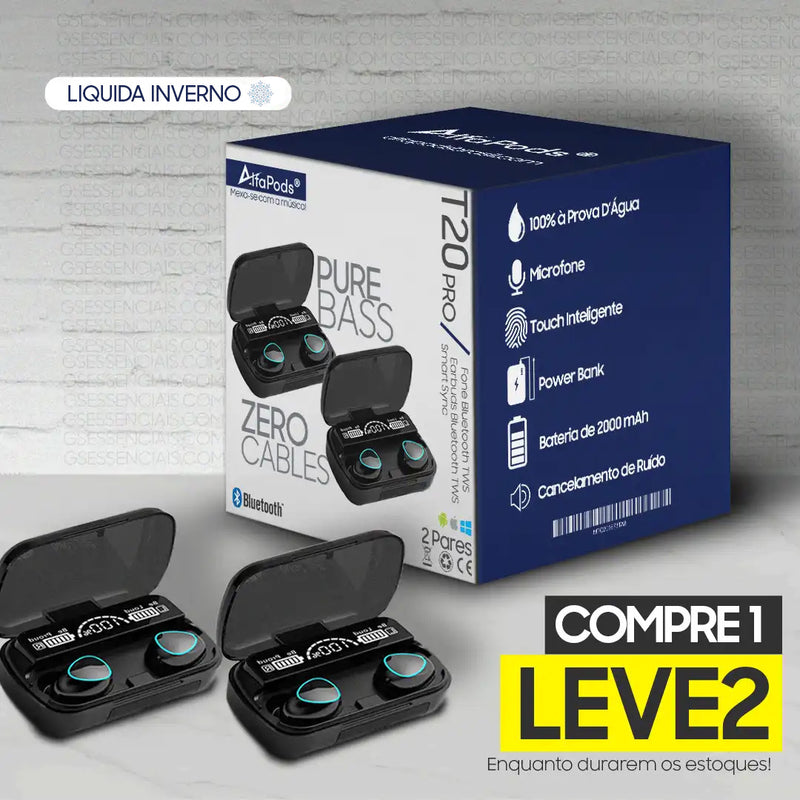 COMPRE 1 LEVE 2 - Fone Bluetooth a Prova D'água e com Microfone AlfaPods® T20 Pro