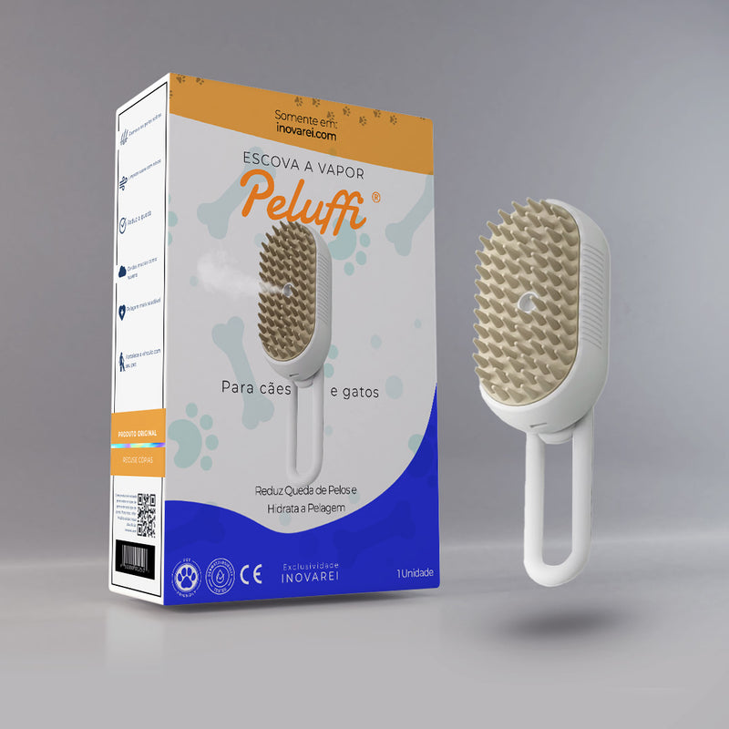 Escova com Vapor Peluffi® para Cães e Gatos - Reduz Queda de Pelos e Hidrata a Pelagem