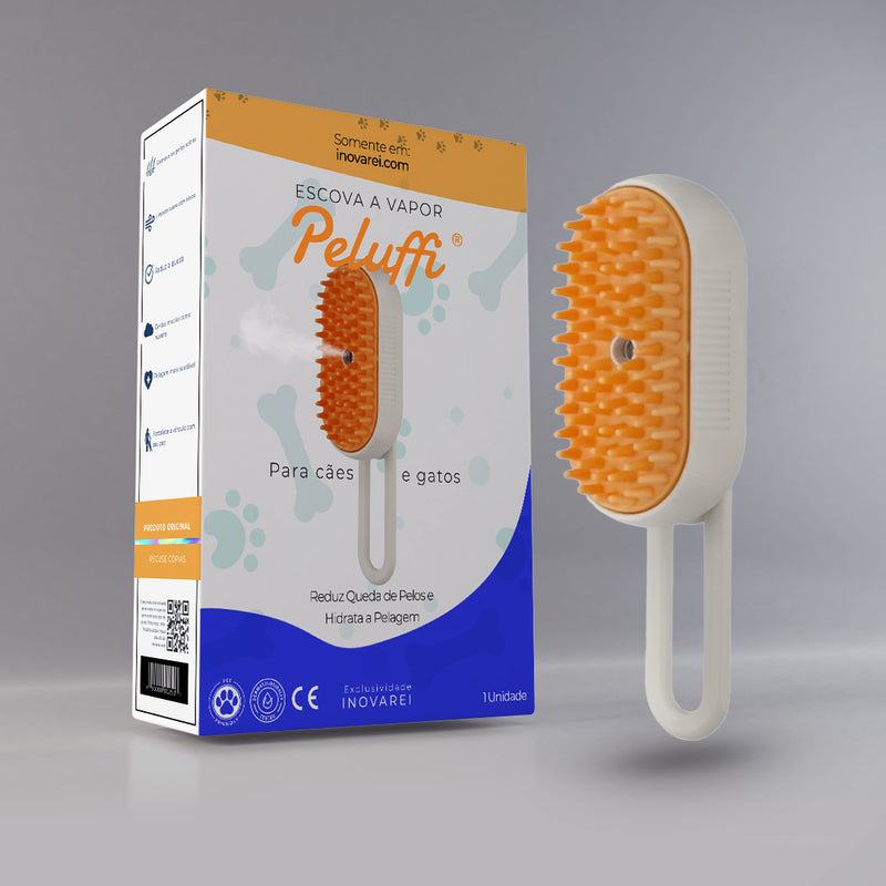 Escova com Vapor Peluffi® para Cães e Gatos - Reduz Queda de Pelos e Hidrata a Pelagem