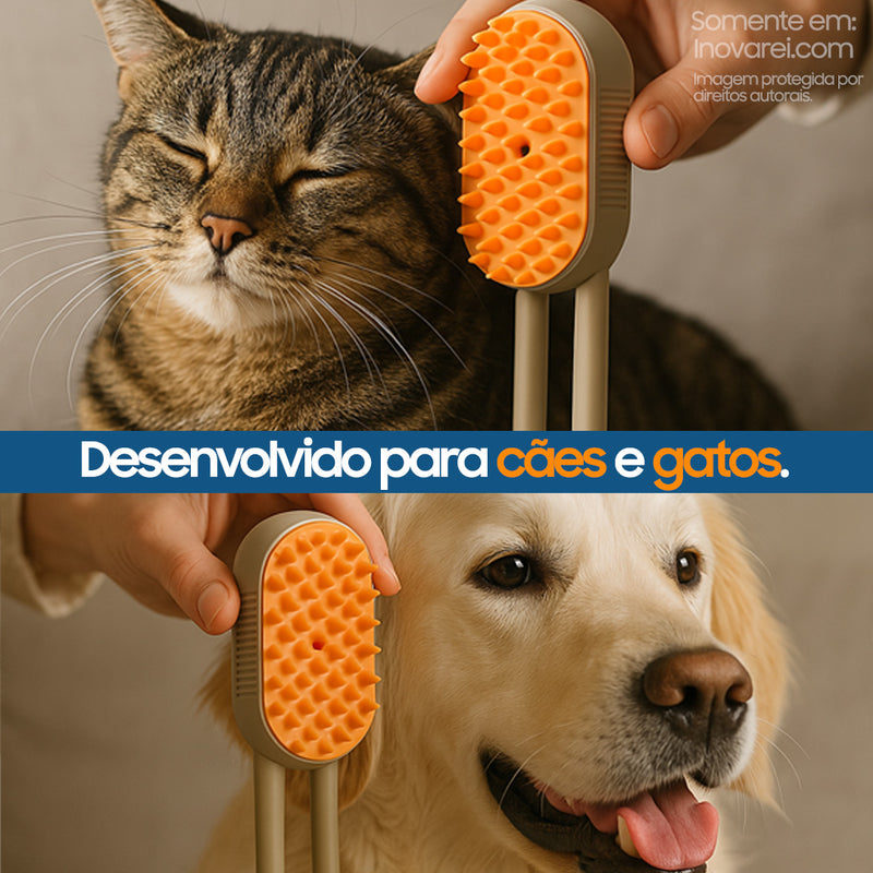 Escova com Vapor Peluffi® para Cães e Gatos - Reduz Queda de Pelos e Hidrata a Pelagem