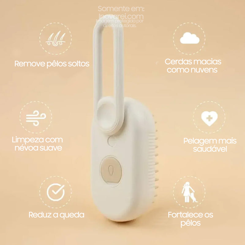 Escova com Vapor Peluffi® para Cães e Gatos - Reduz Queda de Pelos e Hidrata a Pelagem