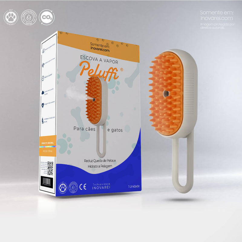 Escova com Vapor Peluffi® para Cães e Gatos - Reduz Queda de Pelos e Hidrata a Pelagem