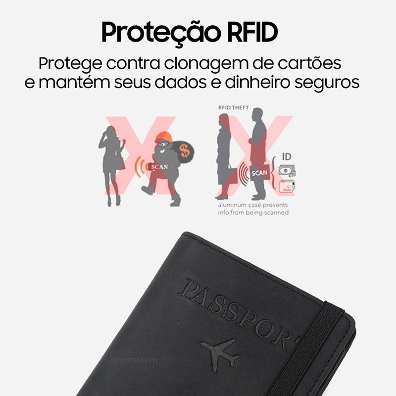 Carteira de Passaporte Unissex em Couro Feita à Mão com RFID SecurePass®