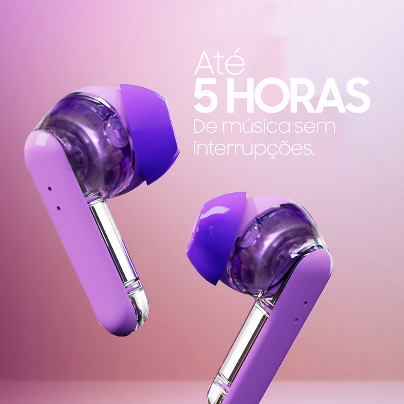 Fone Bluetooth Transparente ClearSound®️ KW20 com Cancelamento de Ruído e Microfone